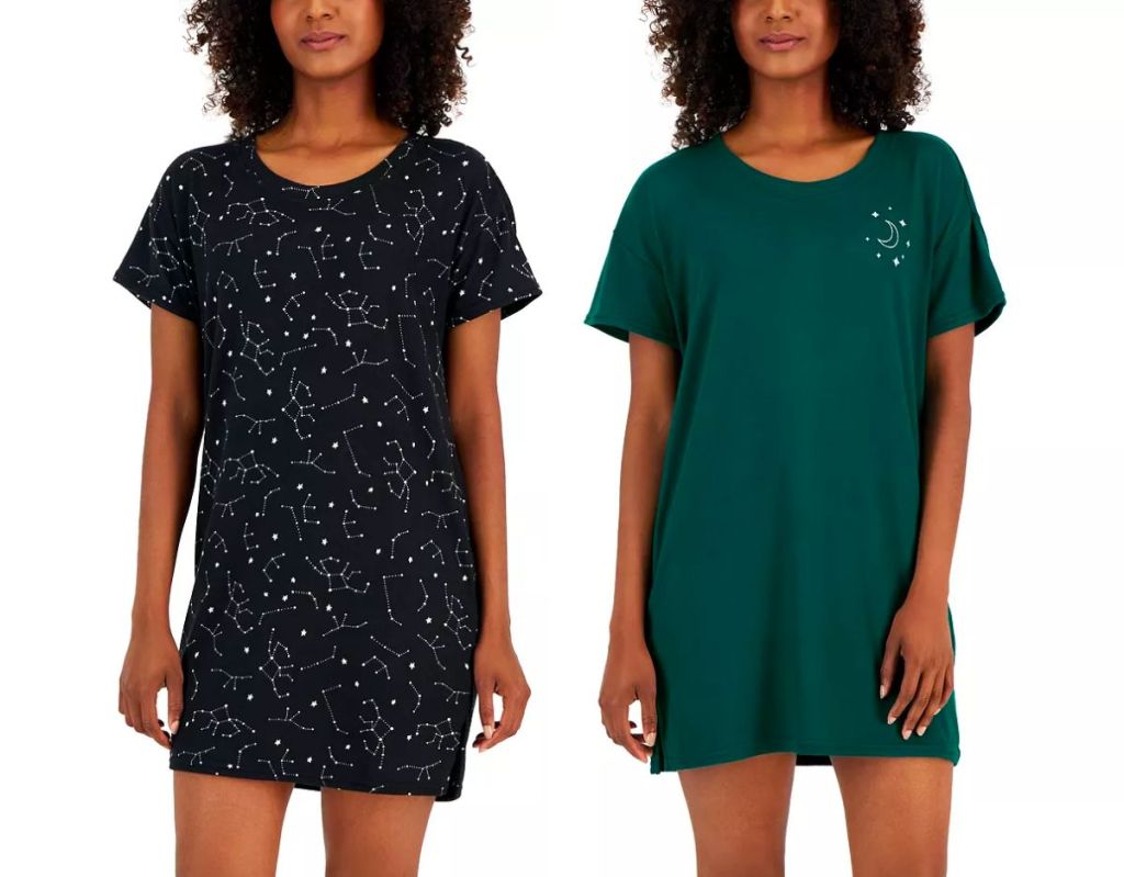 2 models wearing Women's Short-Sleeve Printed Sleepshirts
