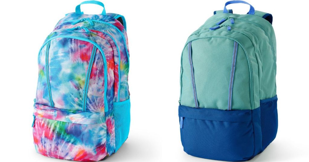 rainbow tie dye and green/blue Kids Lands End backpacks