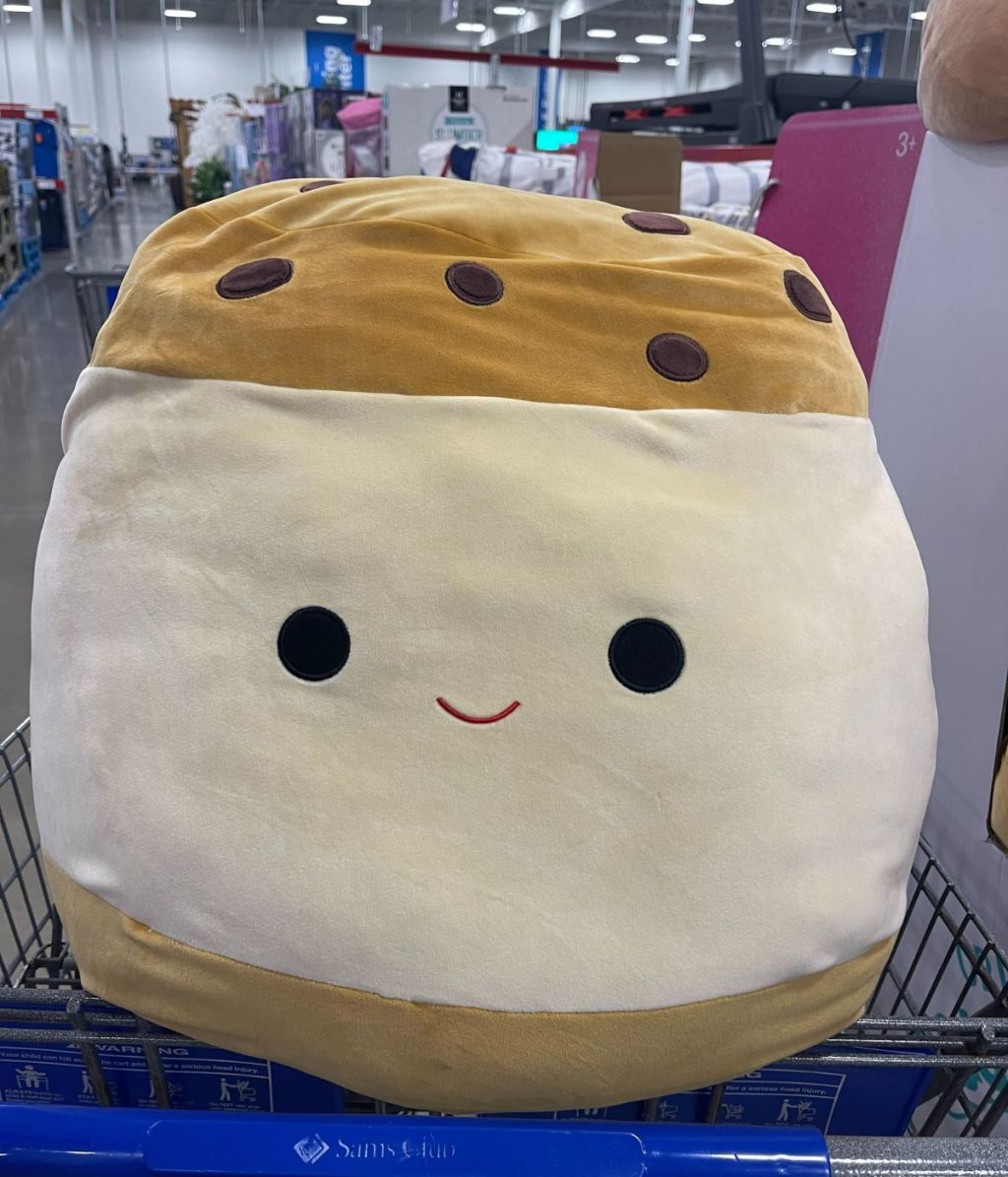 large size Chocolate Chip Ice Cream Sandwich Squishmallow in cart at Sam's Club 