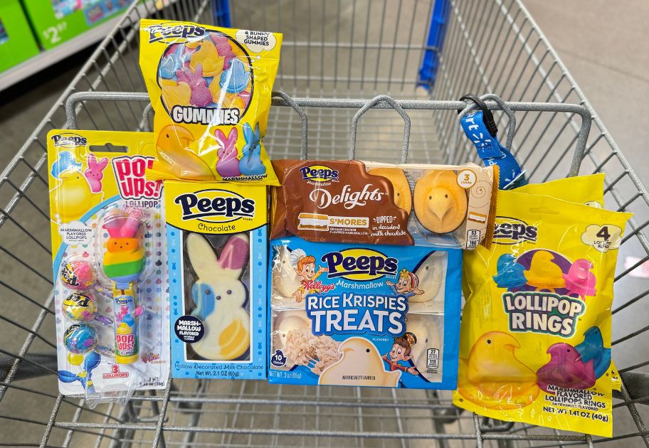 various Peeps Easter candy in Walmart cart