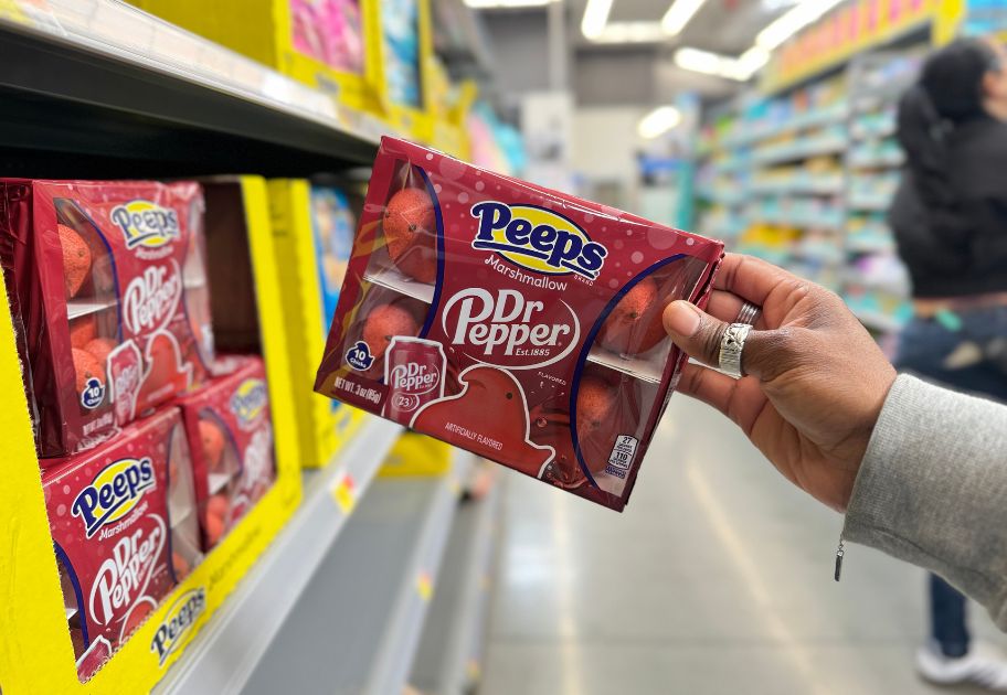 hand holding a package of Dr. Pepper flavored Peeps