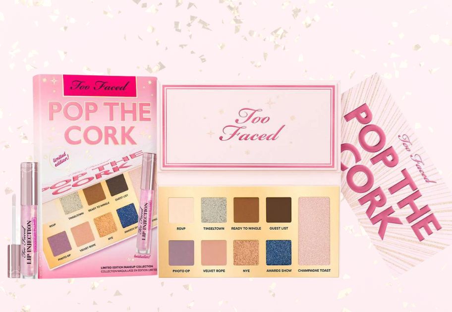 Too Faced eye makeup palette and mascara set shown