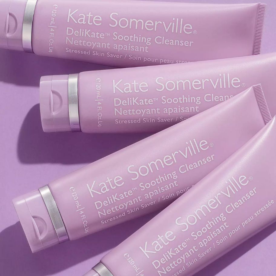 purple color tubes of Kate Somerville DeliKate Soothing Cleanser