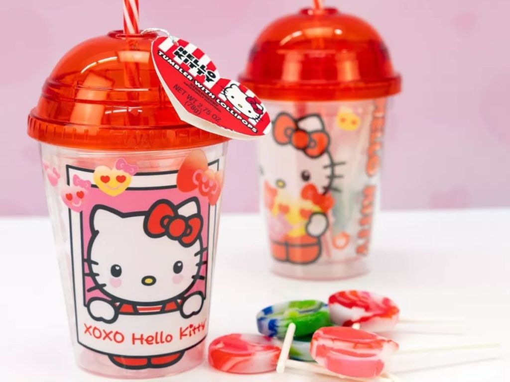 two Hello Kitty Valentine's Mini Dome Tumbler w/ Lollipops