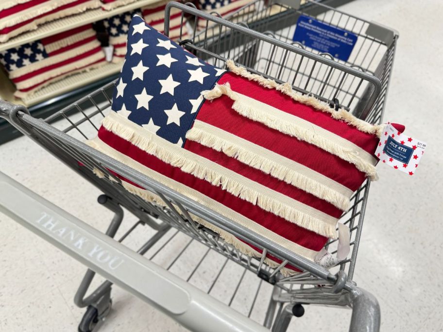 American Flag Throw Pillow in a cart