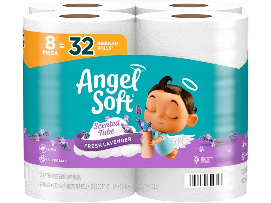 8-count pack of Angel Soft Mega Roll Toliet Paper