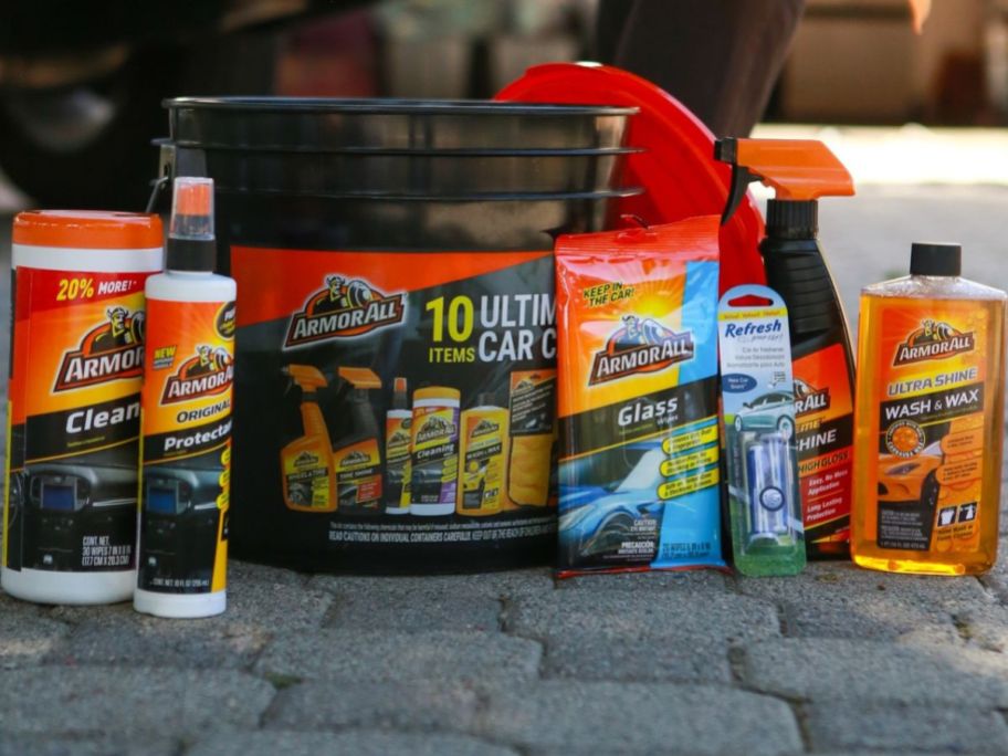 Armorall Ultimate Car Care Kit bucket with all the products that come inside