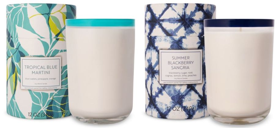 Better Homes Gardens 12oz Jar Candles in blue martini and Summer Blackberry Sangria