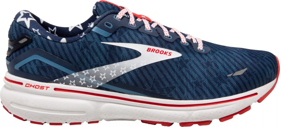 blue, white, and red men's running shoe
