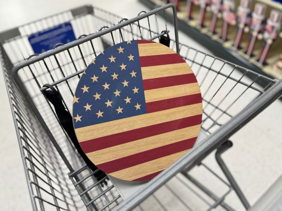 Brother Sister Design Studio Rustic American Flag Paper Plates in a cart