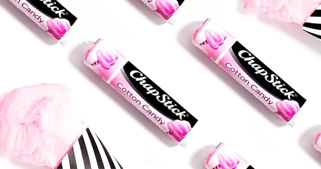 pink and white tubes of cotton candy ChapStick