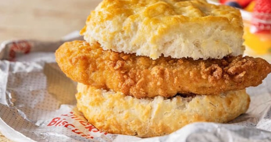 Chick-Fil-A chicken Biscuit open on wrapper