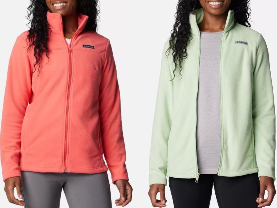 Stock images of 2 women wearing Columbia fleece jackets