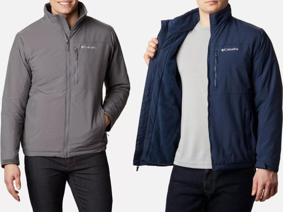 Stock images of 2 men wearing Columbia jackets