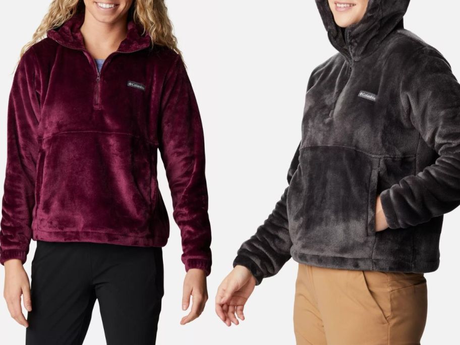 Stock images of 2 women wearing cozy Columbia fireside hoodies
