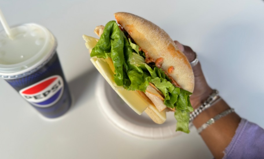 hand holding the new Costco turkey sandwich for 2024