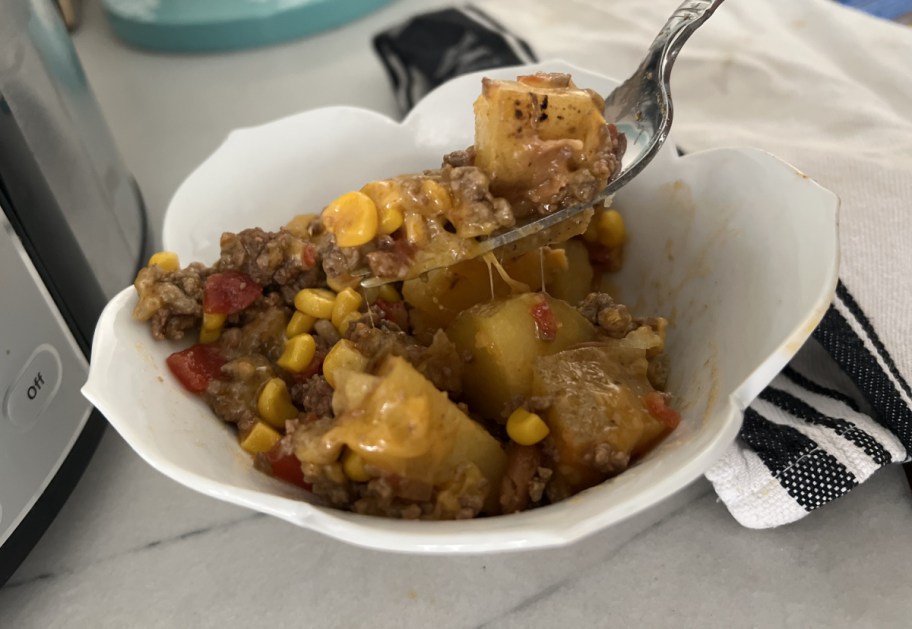 A Crockpot Cowboy Supper in a bowl