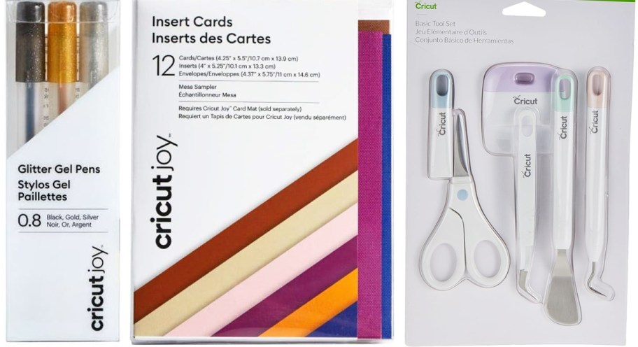 cricut gel pens, insert cards, and tool set