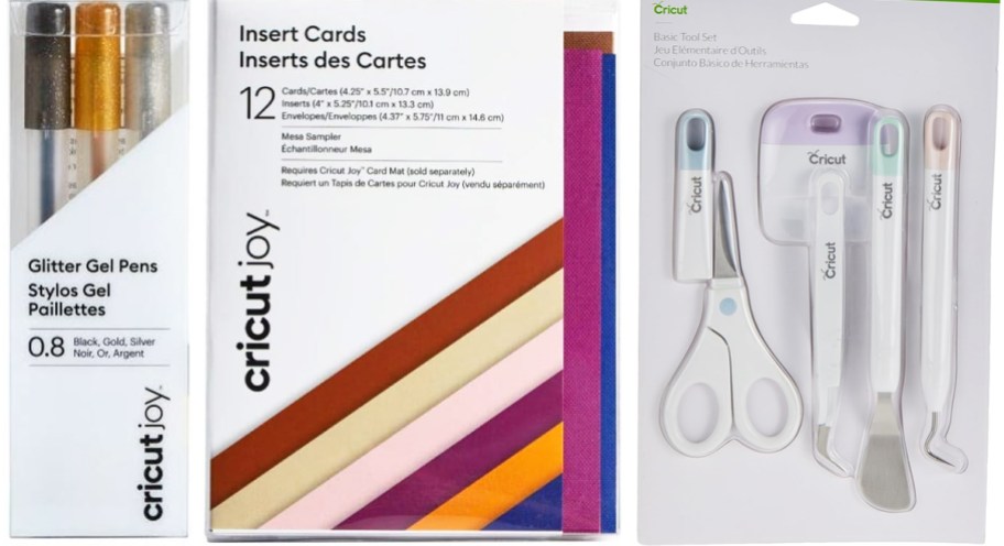 cricut gel pens, insert cards, and tool set