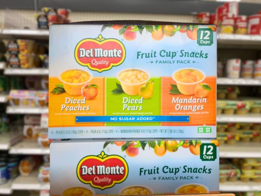 del monte fruit snack cups in aisle