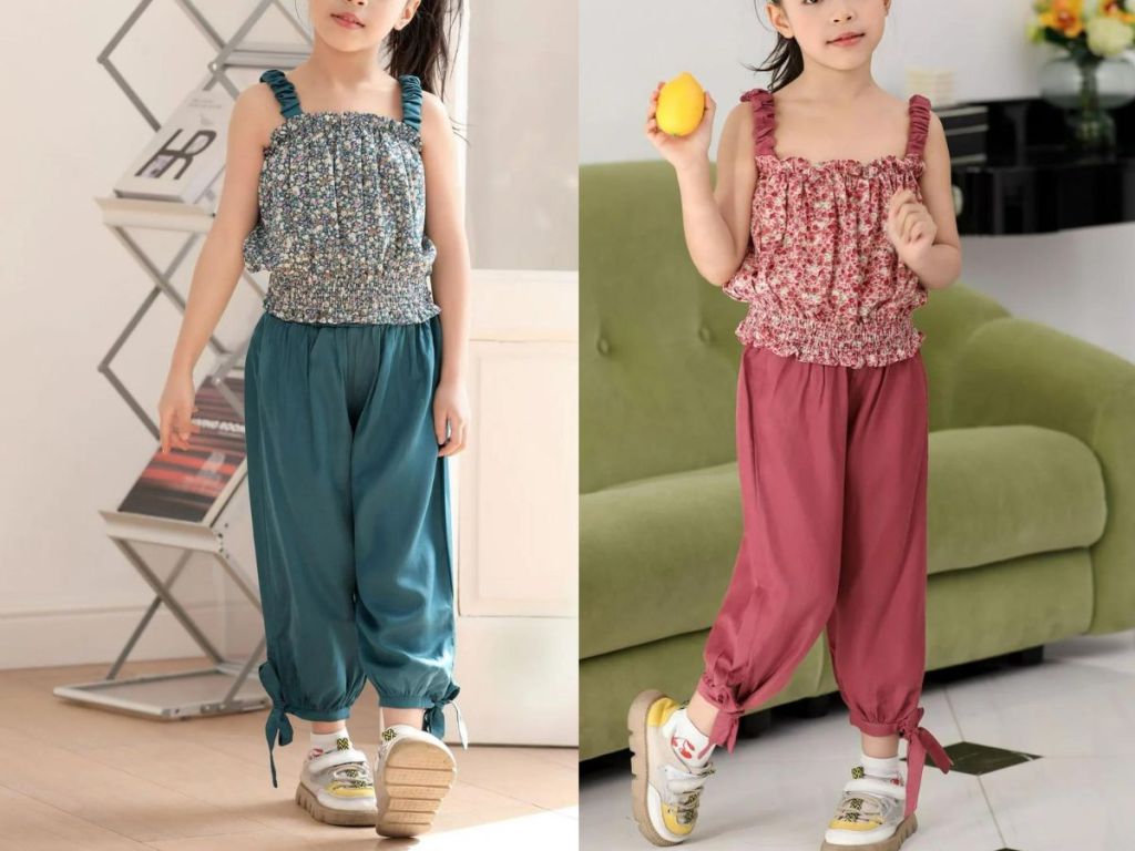 Denim Bay Toddler Girl Sleeveless Chiffon Top and Satin Tie Ankle Pants