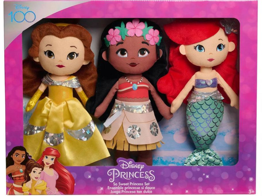 A box with 3 Disney 100 Princess So Sweet dolls