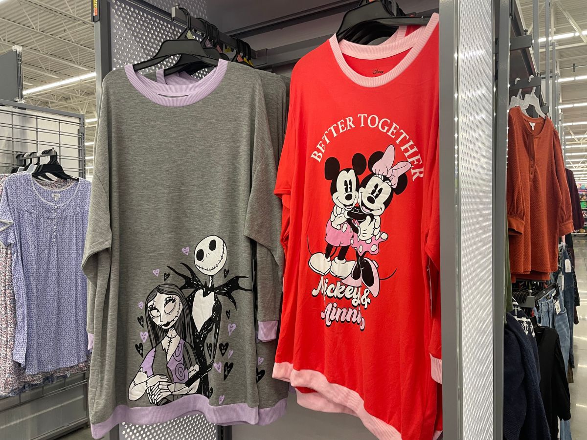 nightmare before chirstmas and minnie mouse pajamas hanging in store