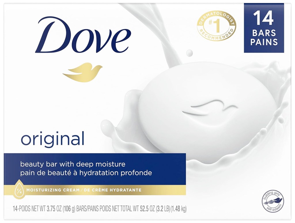 white and blue box of Dove Beauty Bars