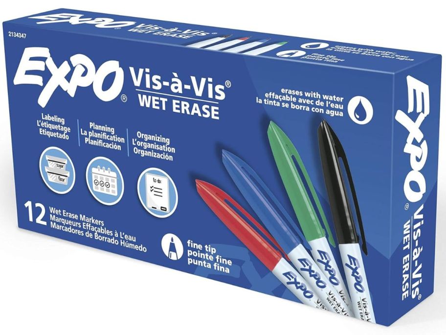 A box of EXPO Vis-a-Vis Wet Erase Markers