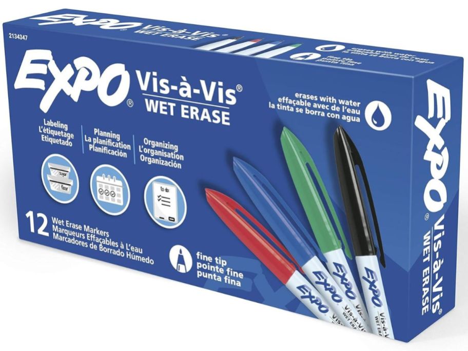 A box of EXPO Vis-a-Vis Wet Erase Markers