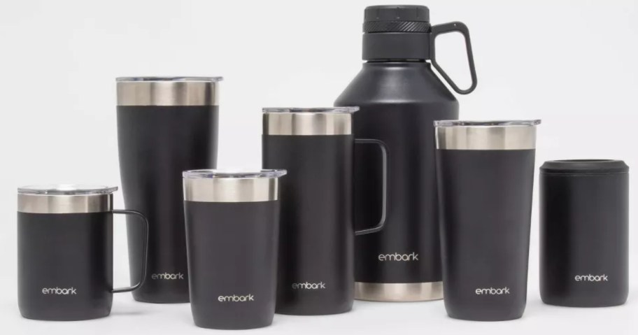 embark tumblers and water bottles in black