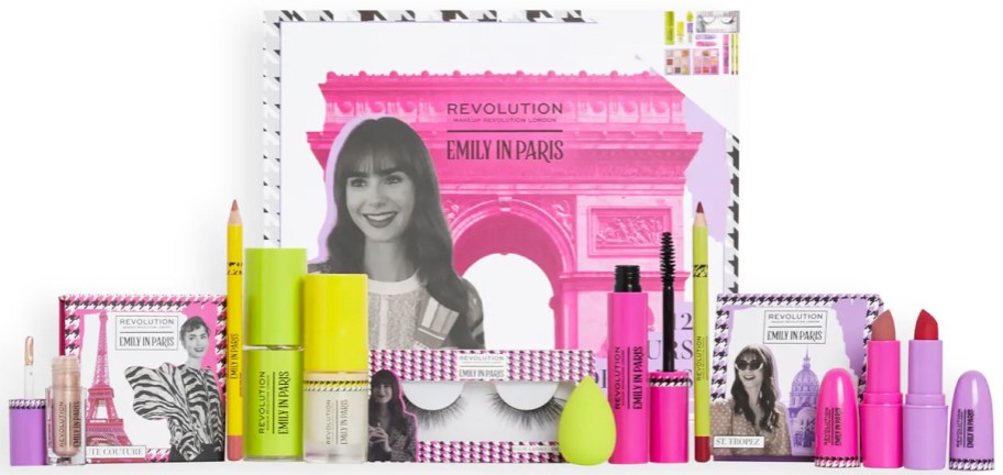 Emily in Paris advent calendar with beauty products in front of it