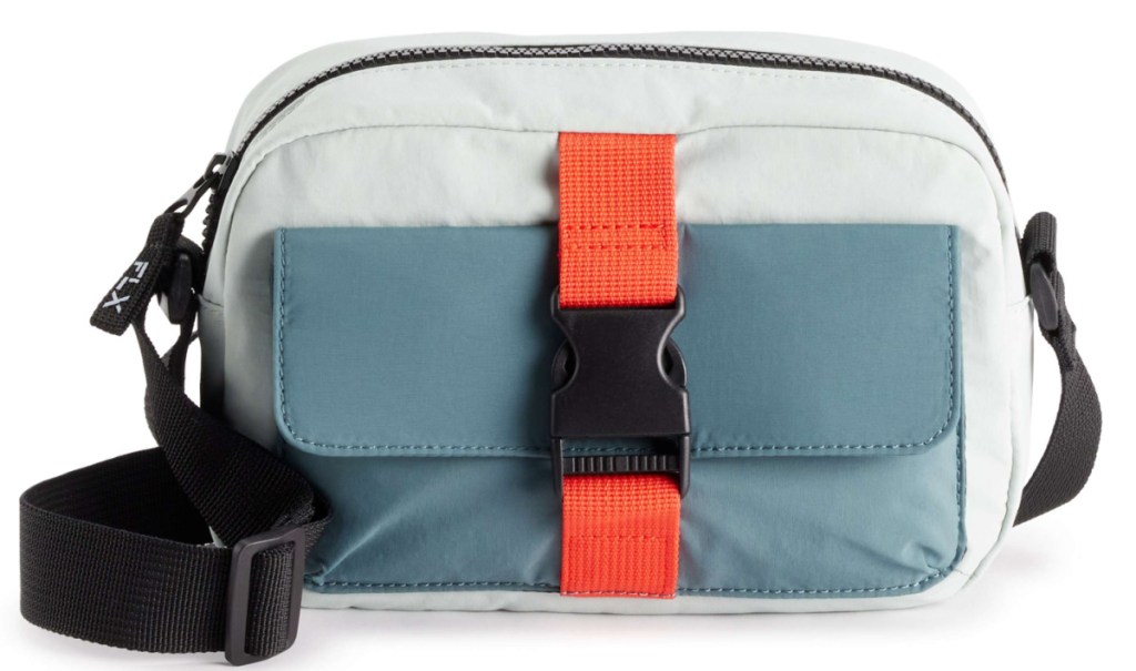 FLX Buckle Camera Crossbody Bag in blue and orange