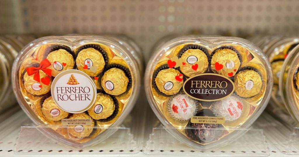 Ferrero Rocher heart packs on store shelf