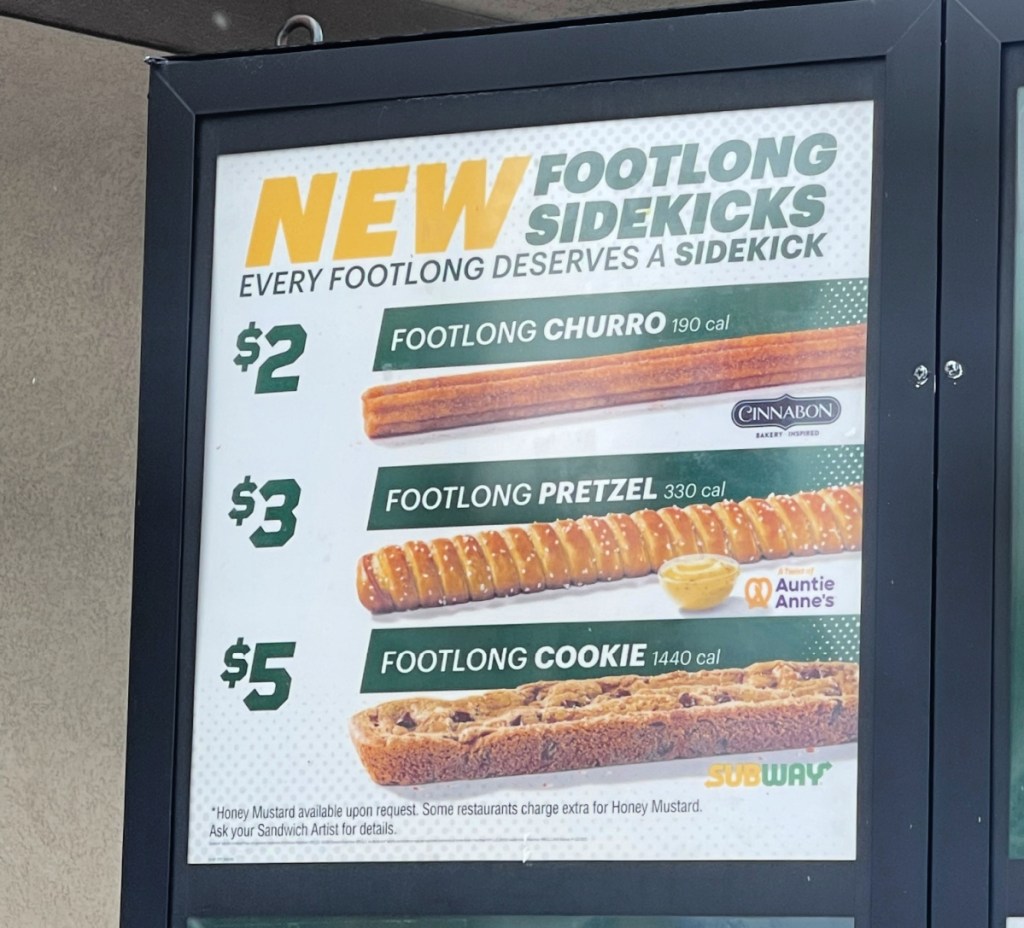 The Subway footlong sidekicks menu