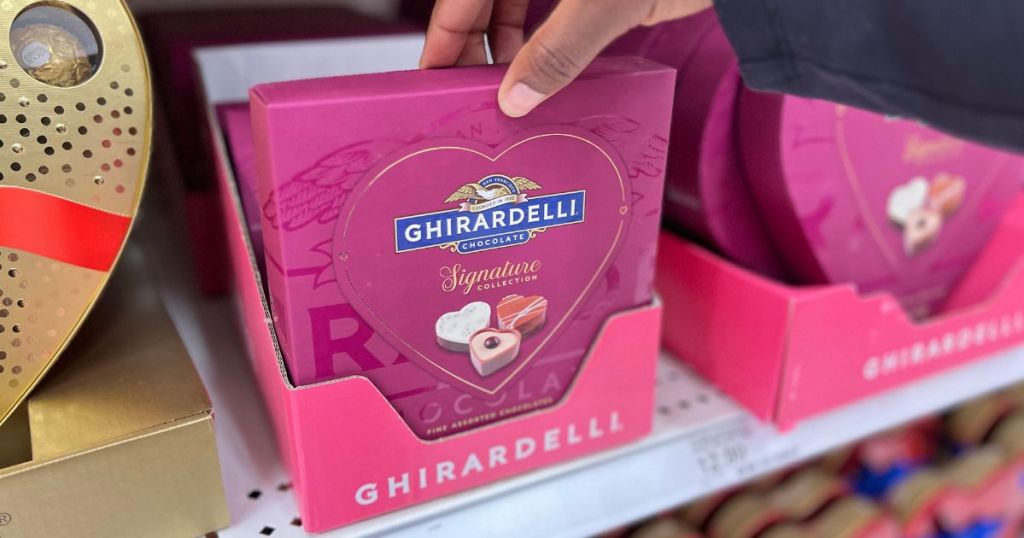 Ghirardelli Valentine's Signature Collection Chocolate Square Box on store shelf