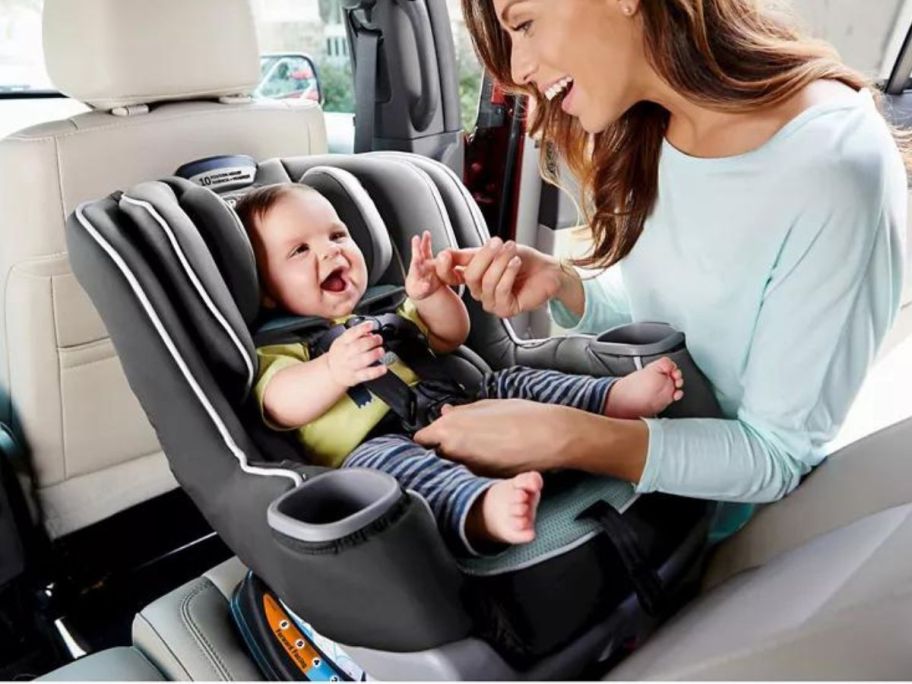 Graco Extend2Fit Convertible Car Seat in car with baby in it