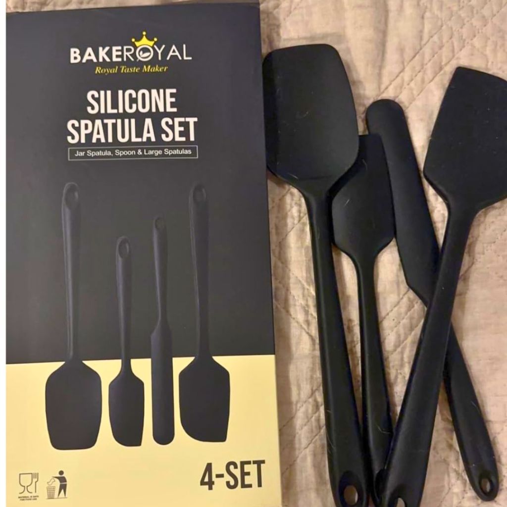 set of 4 black silicone spatulas with box