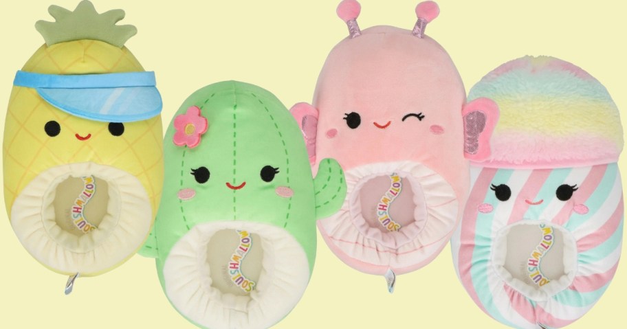 Squishmallow kids slippers, pineapple, cactus, butterfly and snow cone