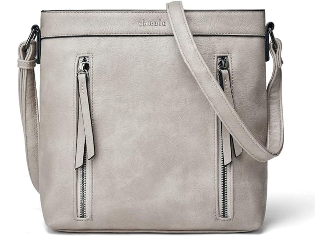 grey faux leather style women's crossbody bag