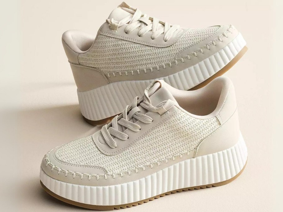 women's tan and white platform sneakers