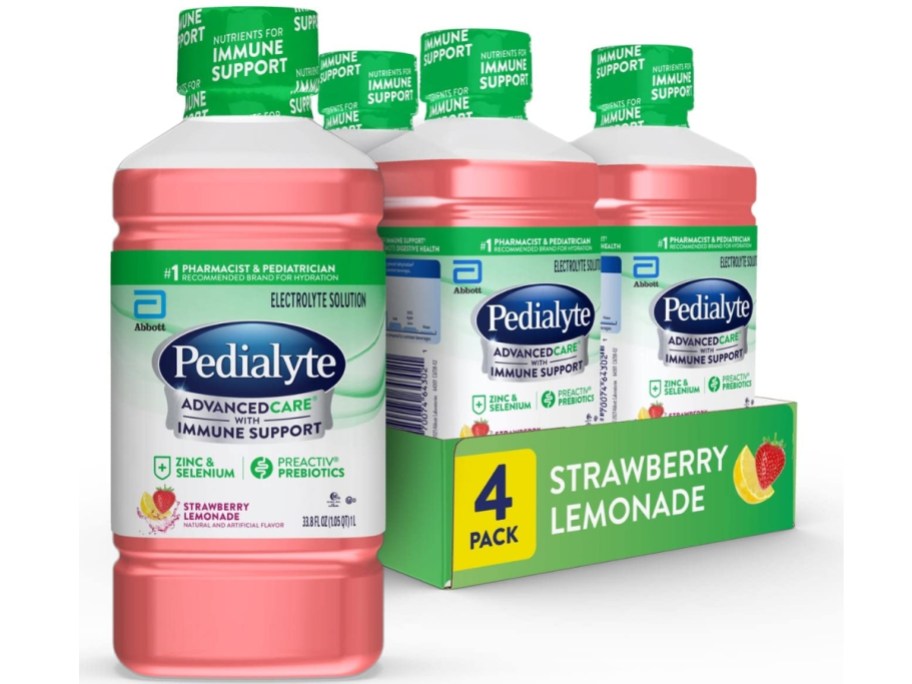4 pack of Pedialyte Advanced Care Strawberry Lemonade flavor