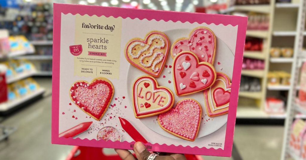 hand holding a Valentine's Cookie Kit at Target