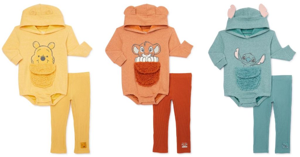 Winnie the Pooh, The Lion King Simba and Stitch Baby 2 pc hooded outfits