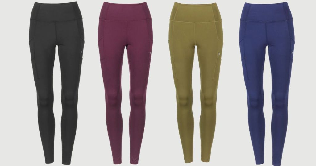 four pairs of women's Hurley leggings in different colors