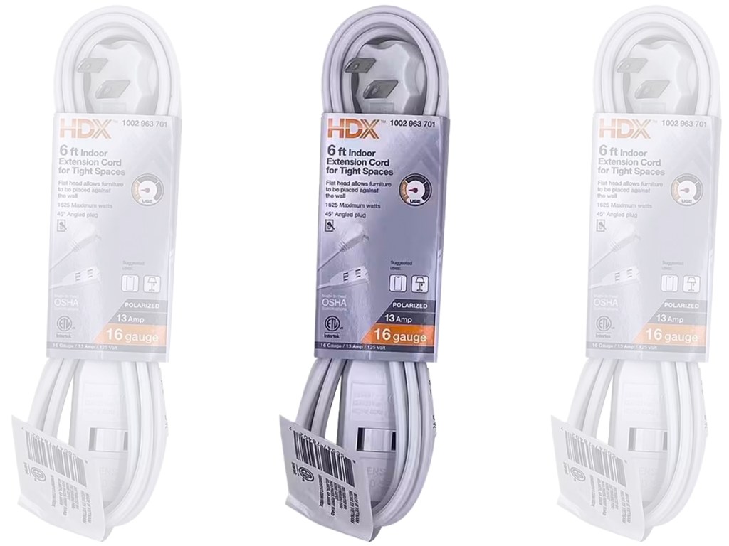 HDX 6 ft. 16:2 Light Duty Indoor Tight Space Extension Cord 1