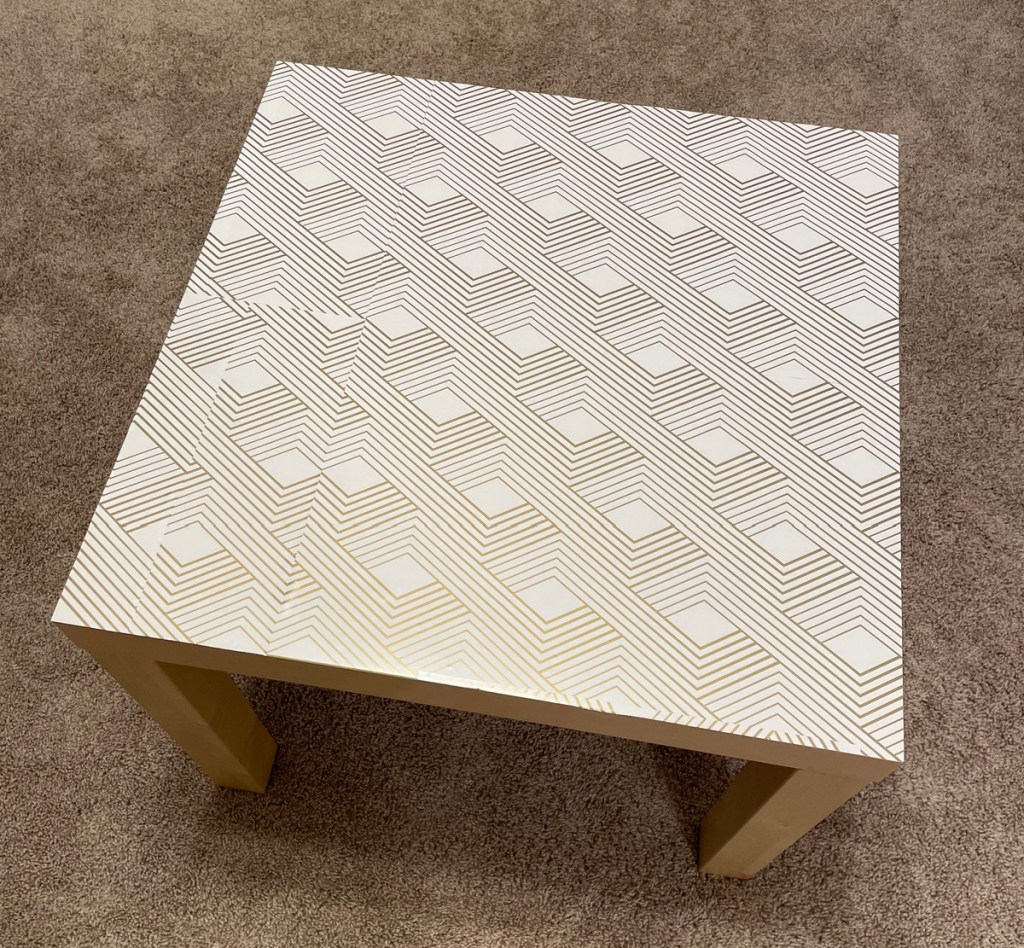 A tabletop made with wallpaper submitted by a Happy Friday reader