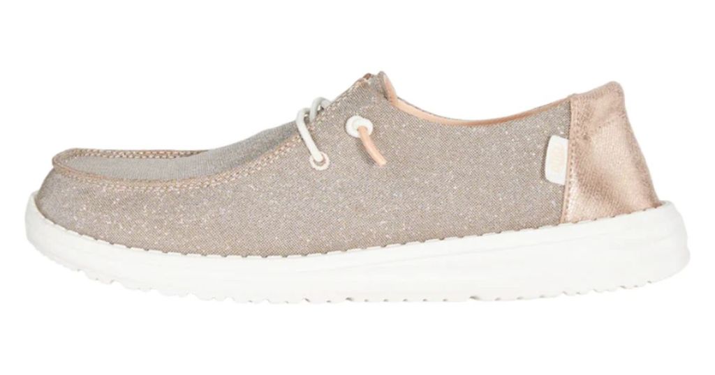 rose gold glitter sparkly Hey Dude women's shoe