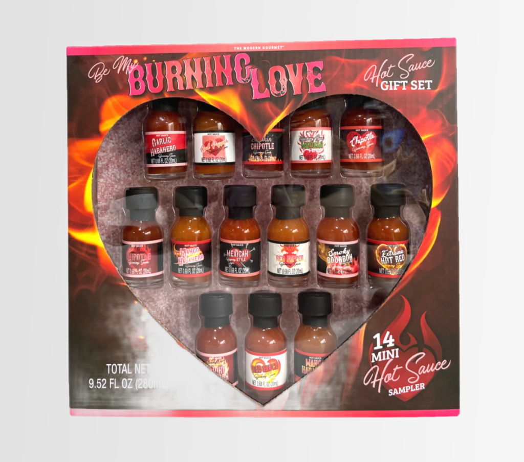A Valentines Day gift of various hot sauces