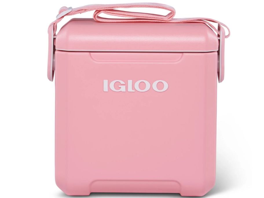 blush pink Igloo personal cooler with carry strap